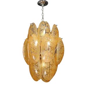 Mid-Century Modern Three-Tier Leaf Form Chandelier in Crushed Gold Murano Glass