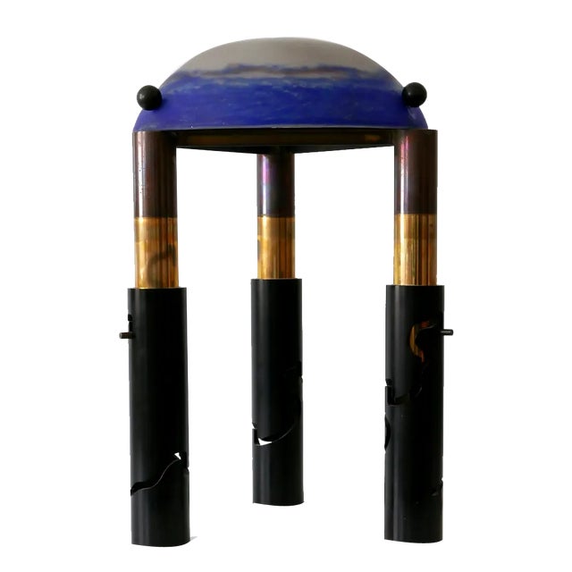 Monumental & Adjustable Solid Brass and Glass Table or Floor Lamp, 1980s For Sale