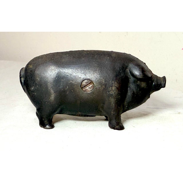 Rare Antique 1920's Original Figural Cast Iron Heavy Pig Piggy Still Bank For Sale - Image 4 of 10