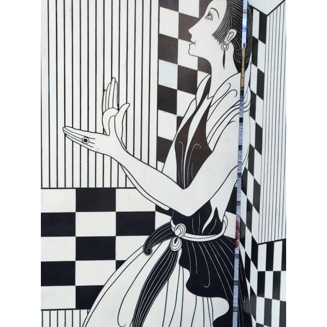 1960s Art Deco Style Room Divider Screen-Black & White Figurative Design For Sale - Image 11 of 12