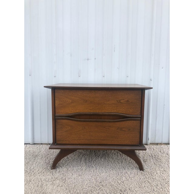 Mid Century Modern Two Drawer Nightstand With Unique Tapered Legs Chairish