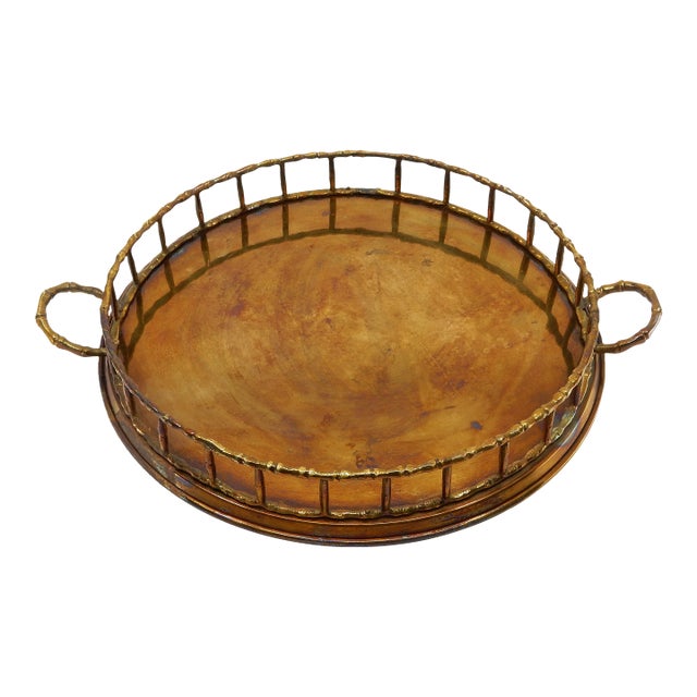 Hollywood Regency Faux Bamboo Brass Bar Serving Tray For Sale