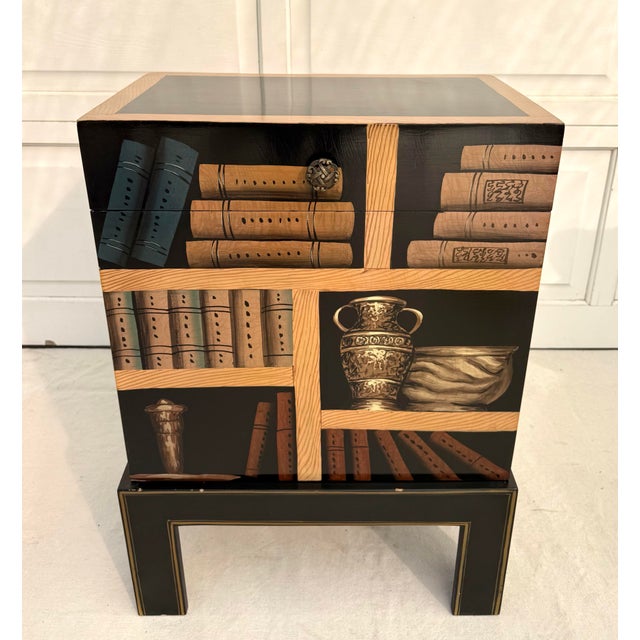 This decorative vintage Chinese lidded chest on stand dates to the late 20th century, circa 1960-70's. It features a...