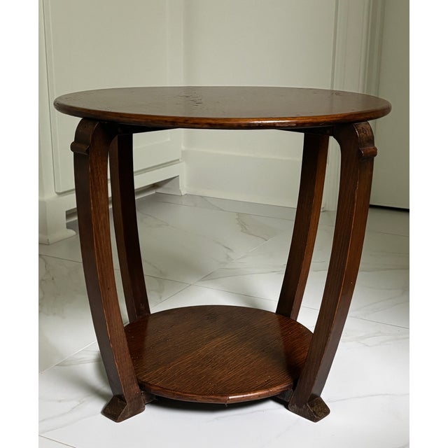 Antique 1930s American Art Deco Oak Side Table For Sale - Image 12 of 15