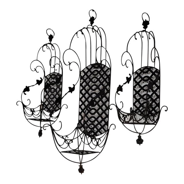 Vintage Wrought Iron and Metal Wall Hanging Planter Basket Set of 3 Chairish