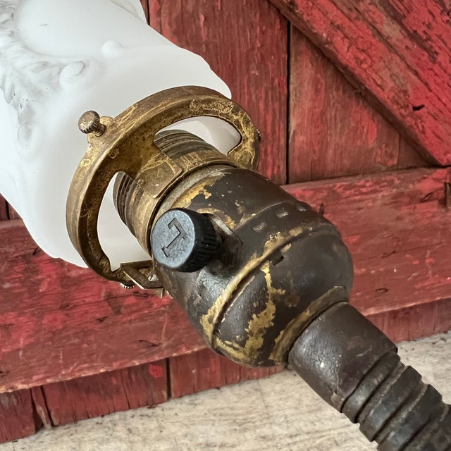 Metal 1930s Aladdin Gooseneck Desk Lamp With Embossed Milk Glass Shade For Sale - Image 7 of 17