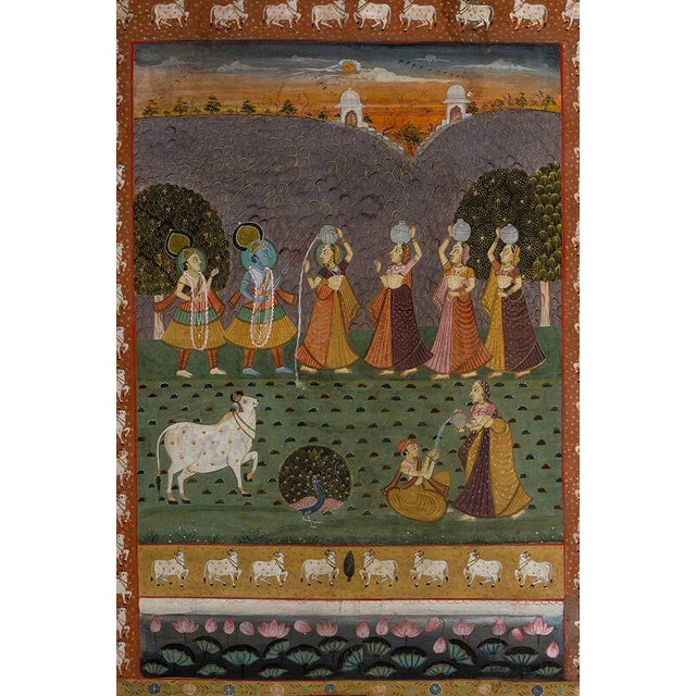 Indian Pair of Monumental Framed Indian Pichwai Paintings of Krishna, Late 20th Century For Sale - Image 3 of 6