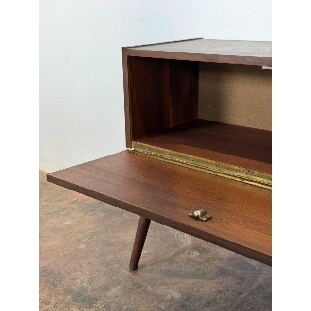 1960s Walnut Entry Console Table With Drop-Down Storage Compartment Vintage Mid-Century Modern 1960s For Sale - Image 5 of 13