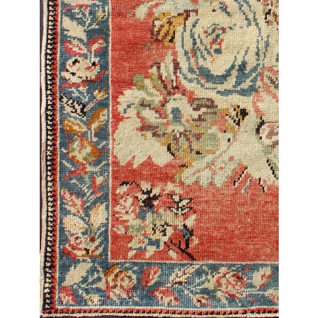 Tribal Vintage Turkish Oushak Carpet With Bouquets of Colorful Flowers in Red and Teal 3'9"x5'5" For Sale - Image 3 of 6