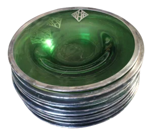 Silver Embossed Green Depression Glass 10Serving Plate Bowls - Set of 10