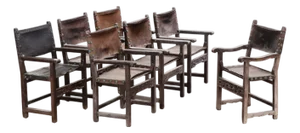 Set of Seven 1700s Walnut & Leather Chairs. - Dupont Family Estate