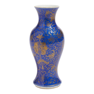 Chinese Powder Blue Baluster Form Vase Decorated With Gilt Tracery, 1800's
