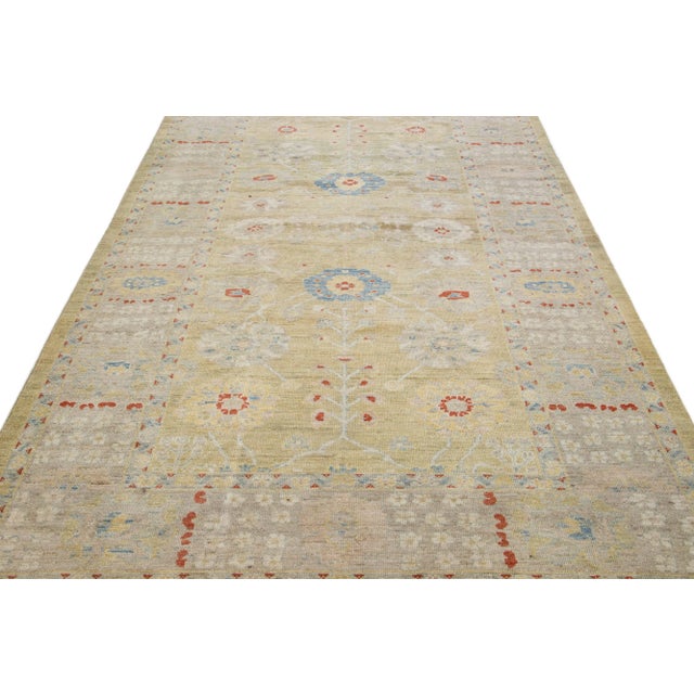 Modern Modern Sultanabad Yellow Handmade Wool Rug With Floral Design For Sale - Image 3 of 11