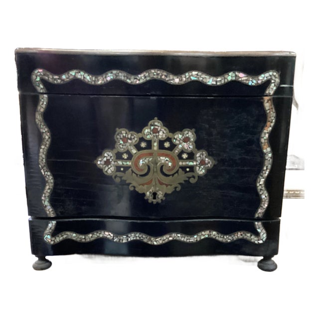 Early 20th Century Bar Set Box With Mother of Pearl Inlay From England For Sale