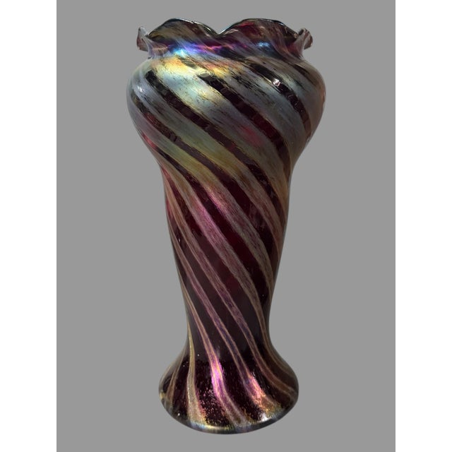 Antique Victorian 13" Swirled & Iridized Art Glass Vase For Sale - Image 4 of 7