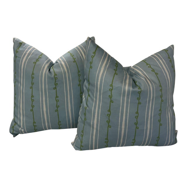 Truett Cotton/Linen Blend 22" X 22" Blue Striped Pillow For Sale