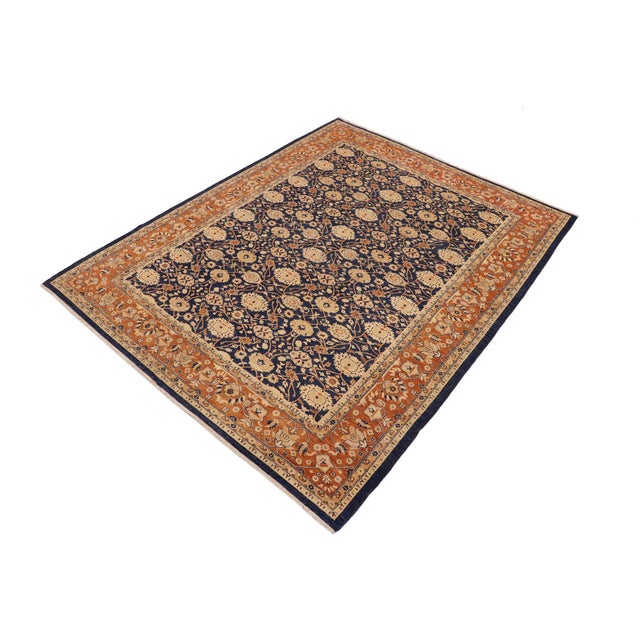 Shabby Chic Shabby Chic Ziegler Blue Dull Orange Hand-Knotted Wool Rug - 9'3'' X 11'10'' For Sale - Image 3 of 8