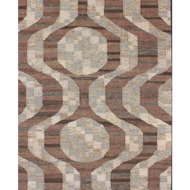 Modern Flat-Weave Rug in Brown, Coffee, Gray, Cream Rug/ Measures: 6'2 x 8'9. This Scandinavian flat-weave rug is inspired...