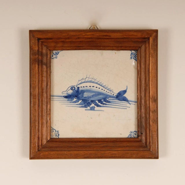 18th Century Delft Tiles Blue and White 17th Century Tiles Baroque Sea Creatures Monsters - Set of 4 For Sale - Image 5 of 10