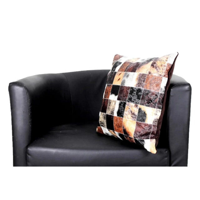 Brown Contemporary Cowhide Leather Pillow Cover For Sale - Image 8 of 10