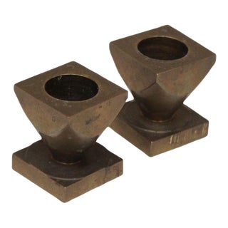 Pair of Petite Solid Brass Candleholders For Sale