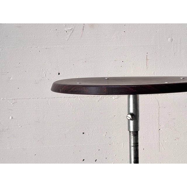 Industrial Brown Height-Adjustable Stool, 1970s For Sale - Image 10 of 13