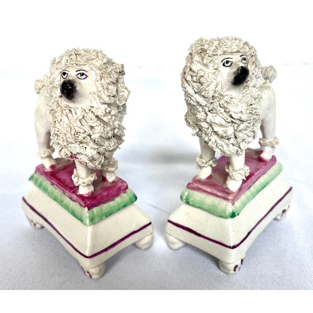 Late 19th Century Antique Victorian Staffordshire Spaghetti Poodles on Pillow Bases - A Pair For Sale - Image 5 of 16