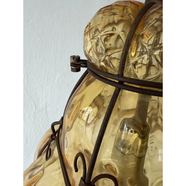 Glass Mid-Century Seguso Murano Amber Yellow Blown Detailed Lantern Chandelier For Sale - Image 7 of 9