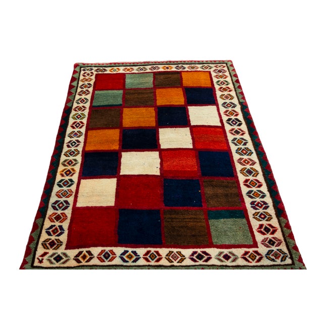 Hand-Knotted Gabbeh Rug in Wool For Sale - Image 4 of 10