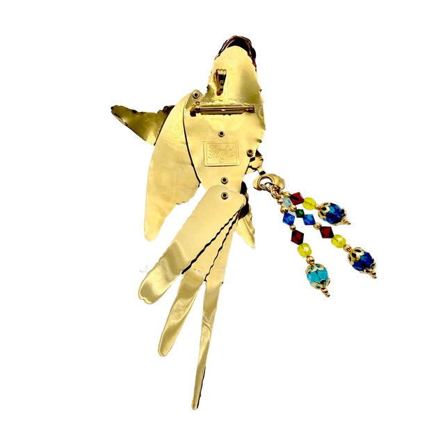 Vintage Lunch at the Ritz Macaw Parrot Brooch Moveable Enamel Statement Pin For Sale - Image 12 of 13