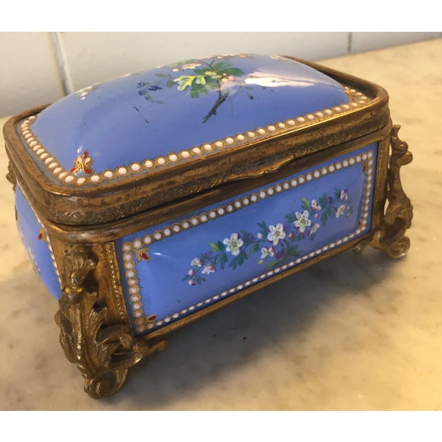 Late 19th Century 1885 Bronze Gilt and Hand Painted Enameled Cofferette For Sale - Image 5 of 12