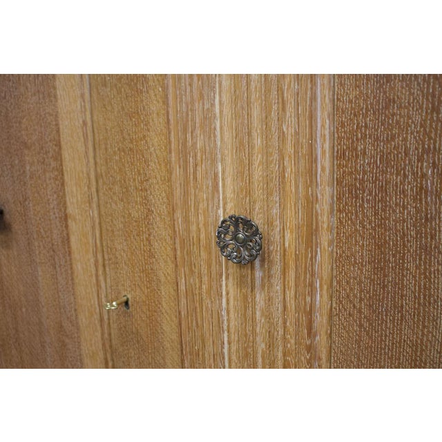 Wood Mid-Century Limed Oak Triple Door Wardrobe, 1950s For Sale - Image 7 of 10