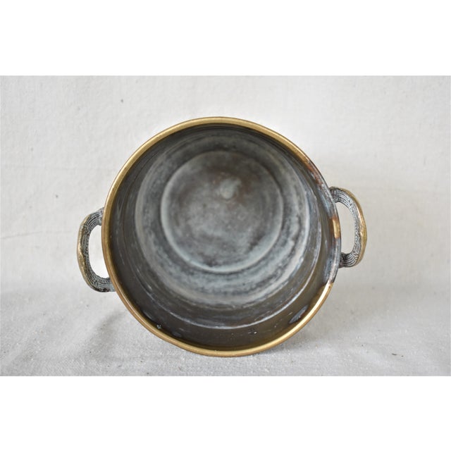 1980s Vintage Brass Cachepot with Leaf Handles For Sale - Image 5 of 8
