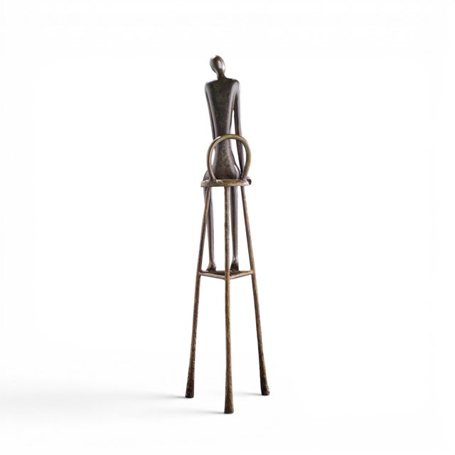 Ruth Bloch Signed 4/15 Israeli Man on Stool Bronze Sculpture For Sale In Chicago - Image 6 of 10