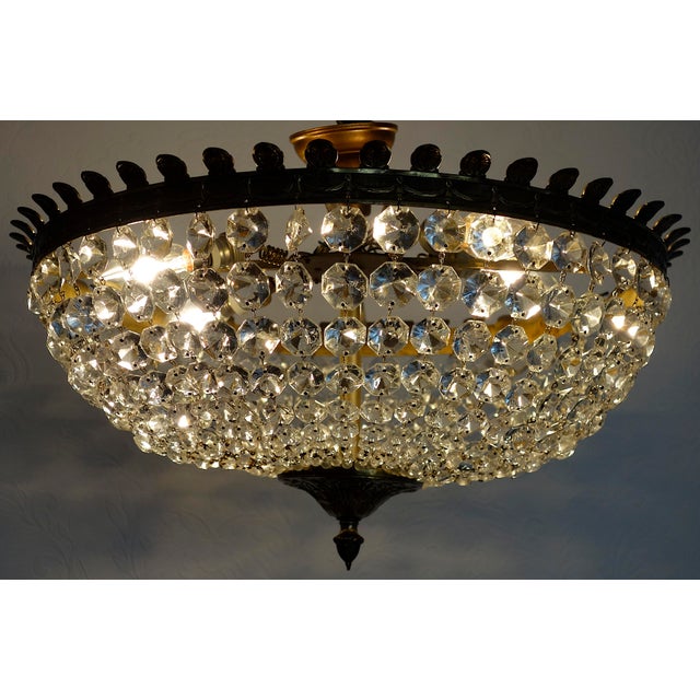 Metal Antique French Brass and Crystal 4-Light Chandelier, 1940s For Sale - Image 7 of 10