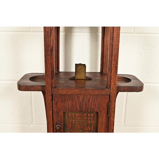 Brown Stickley Brothers Style Antique Mission Arts & Crafts Oak and Brass Smoker Stand, Circa 1910 For Sale - Image 8 of 17