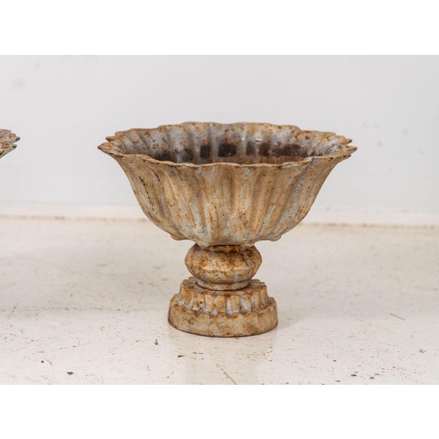 Late 20th Century Pair of Verdigris Painted Iron Tazzas or Urns, English Late 20th Century For Sale - Image 5 of 7