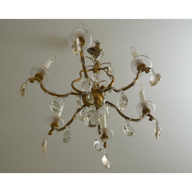 Glass Vintage French Crystal and Bronze Six-Arm Ceiling Chandelier For Sale - Image 7 of 7