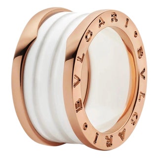 Bulgari B Zero Wide Four- Band , 18 Karat Rose Gold Loops White Eternity Band, Size 9 For Sale