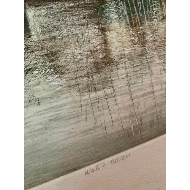 Wood 1980's Original Artist Signed Lithograph Print on Handmade Paper Titled 'Water Barn', Framed For Sale - Image 7 of 13