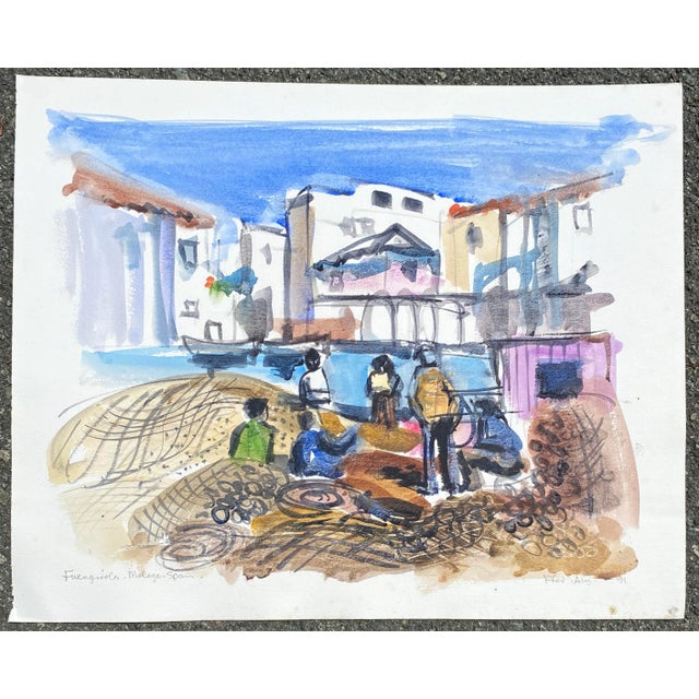 Watercolor by British artist Fred M. Atkinson (1941-2014) of Fuengirola, Malaga, Spain on the Coast del Sol. Location...