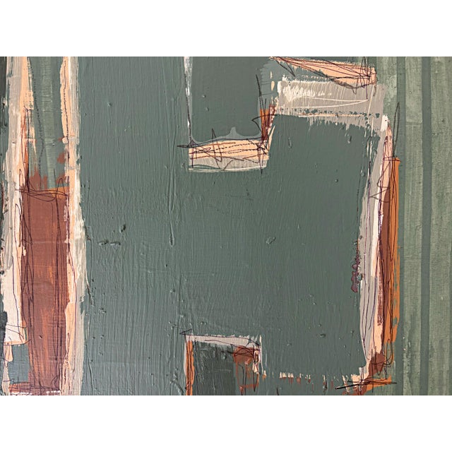 “Cabin Fern" Green Abstract Art in Antique Frame, Transitional Living Room Art by JTS For Sale In Minneapolis - Image 6 of 11