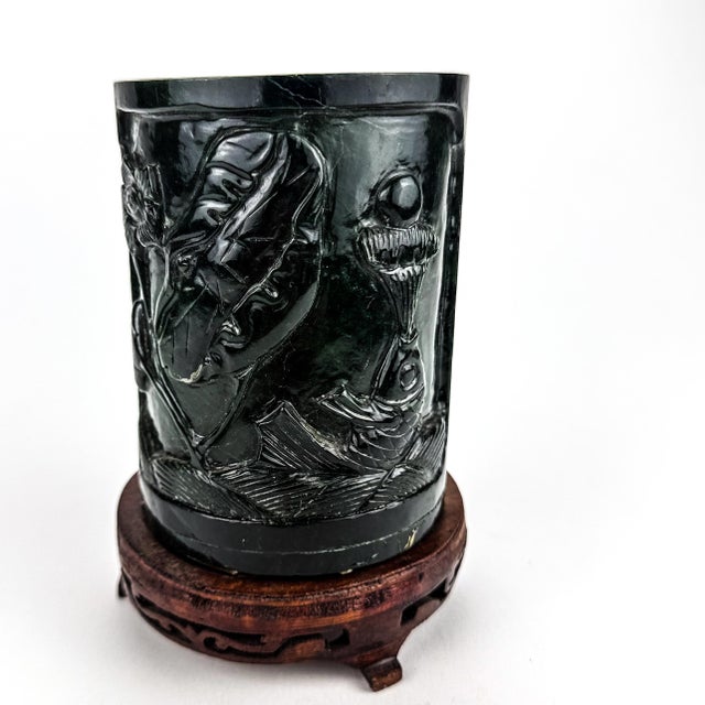 Chinese Jade Green Stone or Glass Carved Vase Pot For Sale - Image 9 of 12