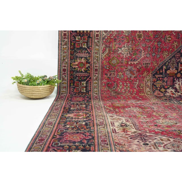 1970s 1970s Vintage Persian Handmade Wool 10x13 Red Area Rug For Sale - Image 5 of 13