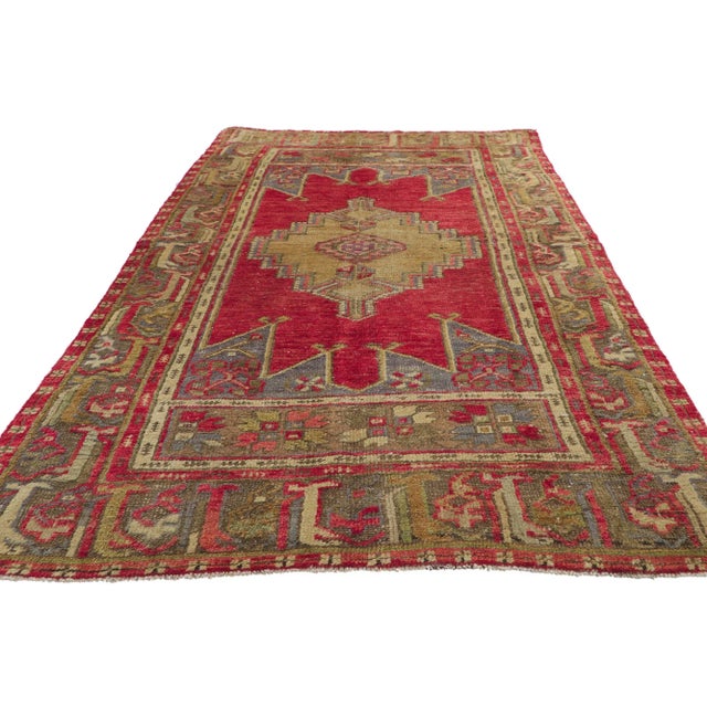 Modern Vintage Red Turkish Oushak Rug - 03'11 X 07'07 For Sale - Image 3 of 10