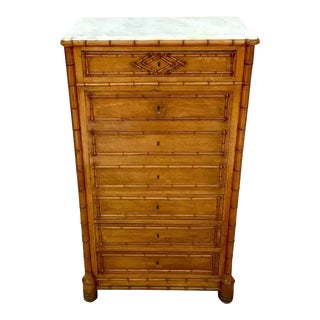 Faux Bamboo Chest of Drawers With Desk & Marble Top For Sale