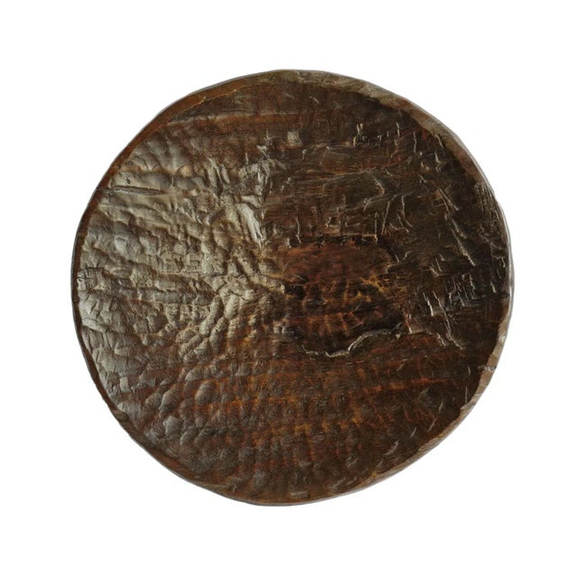 Large Vintage Tharus Nepalese Rustic Wood Plate For Sale - Image 4 of 4