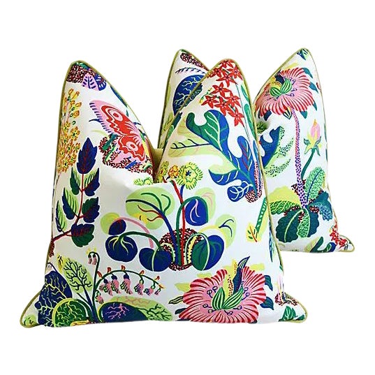 Schumacher Exotic Butterfly Floral Feather & Down Pillows 24" Square - Pair For Sale