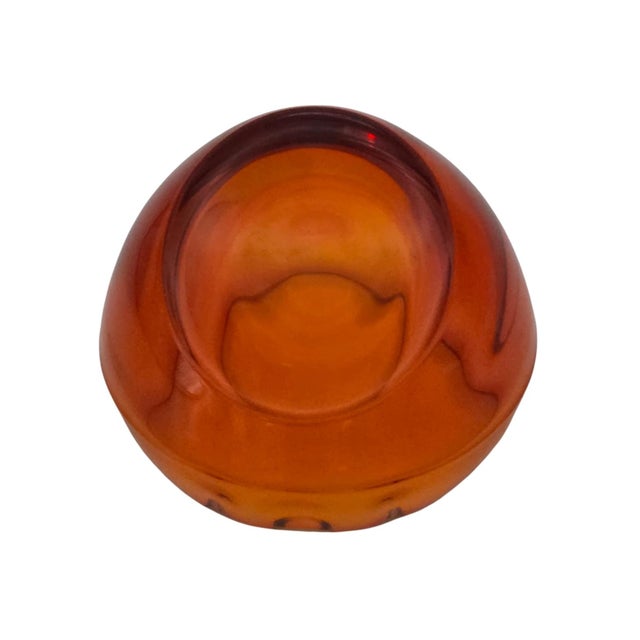 Viking Glass Orb Ashtray in Persimmon Orange For Sale In Miami - Image 6 of 7