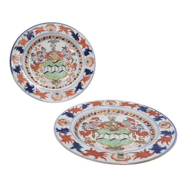 Circa 1750 Early Armorial Plates, China, a Pair For Sale